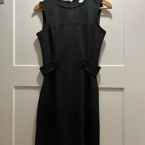 LOFT Black Midi Sheath Dress with Button-Tab Waist